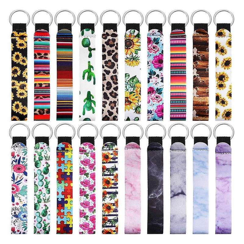 20 Pieces Neoprene Wristlet Keychain Lanyard for Women Girls