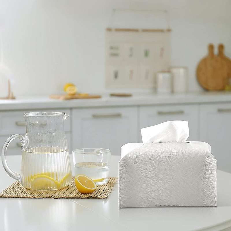 2pcs Pu Tissue Box, Square Tissue Holder for Vanity Countertop,white