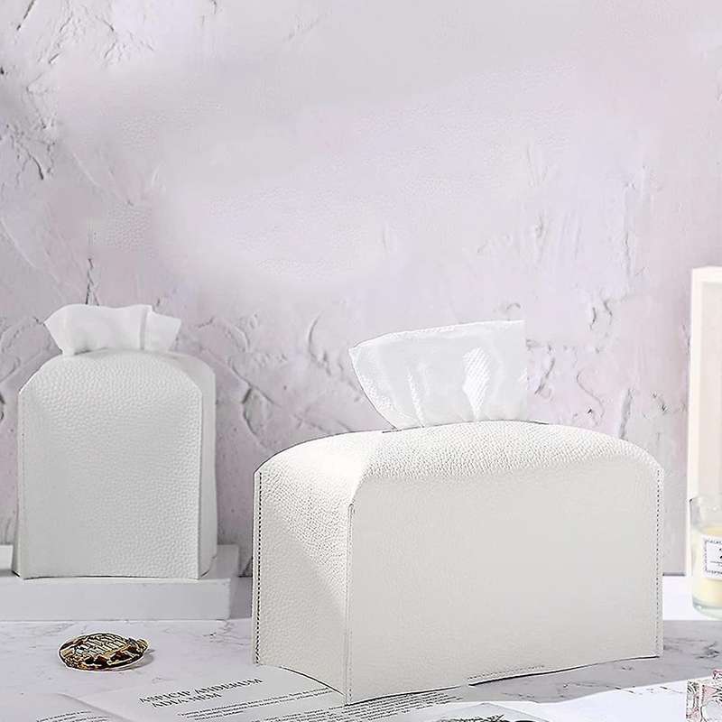 2pcs Pu Tissue Box, Square Tissue Holder for Vanity Countertop,white