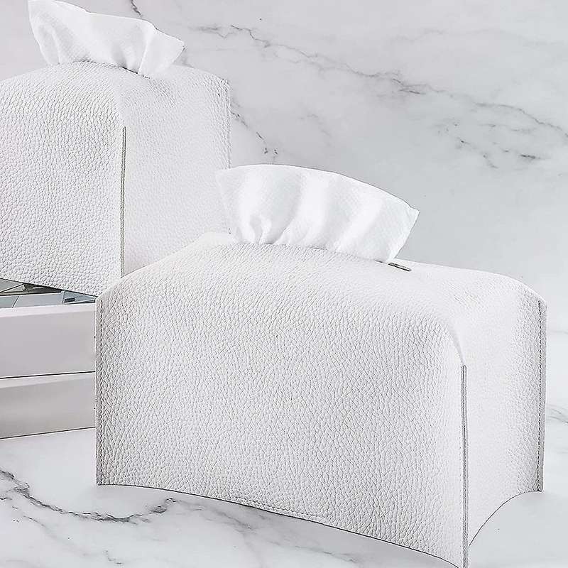 2pcs Pu Tissue Box, Square Tissue Holder for Vanity Countertop,white
