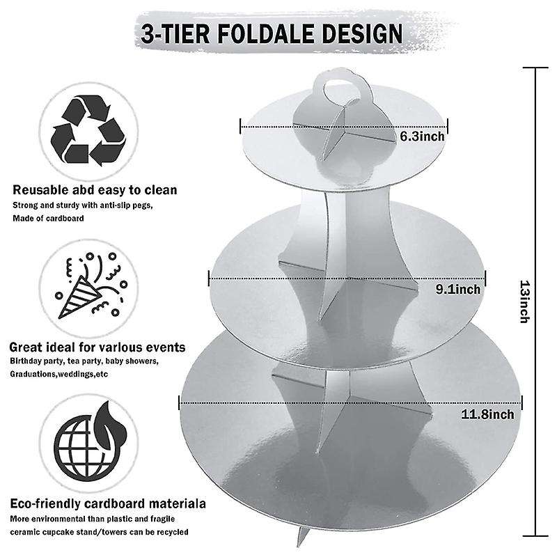 Cupcake Stand for 24 Cupcakes 3-tier Round Cardboard Cupcake Silver