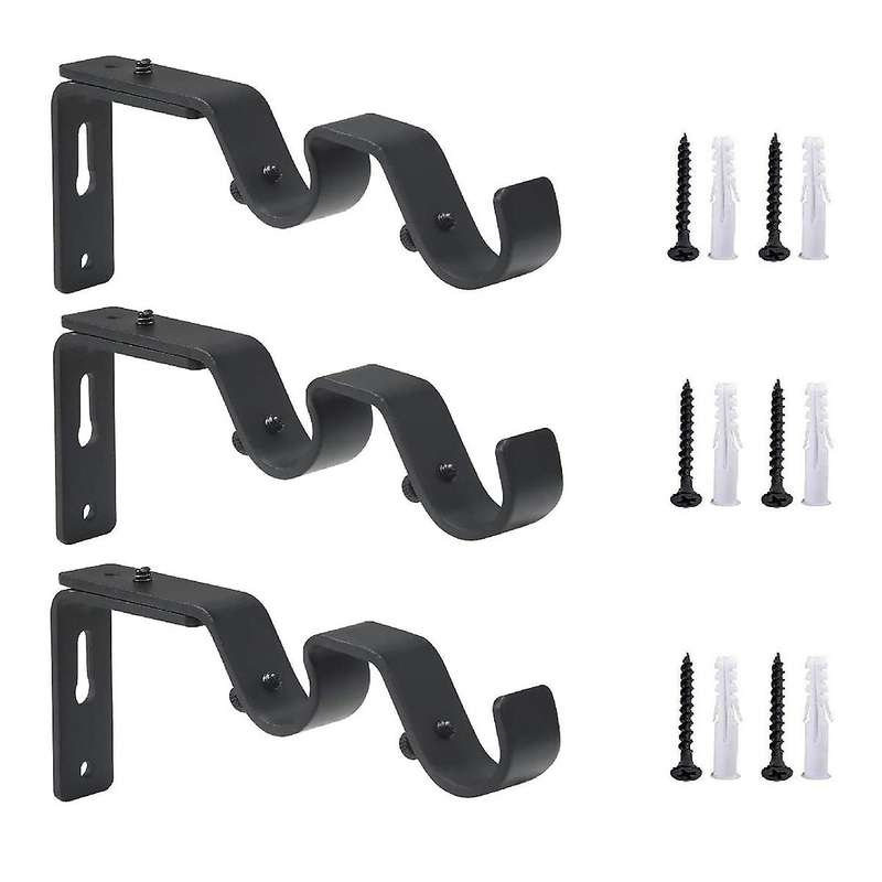 3 Pcs Heavy Duty Curtain Rod Brackets Adjustable Double Rod Holders