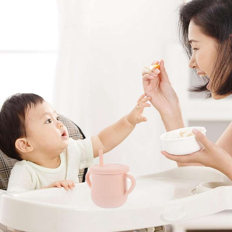 2pcs Sippy Cup Straw Silicone Double Handles for Baby with Straw Lid