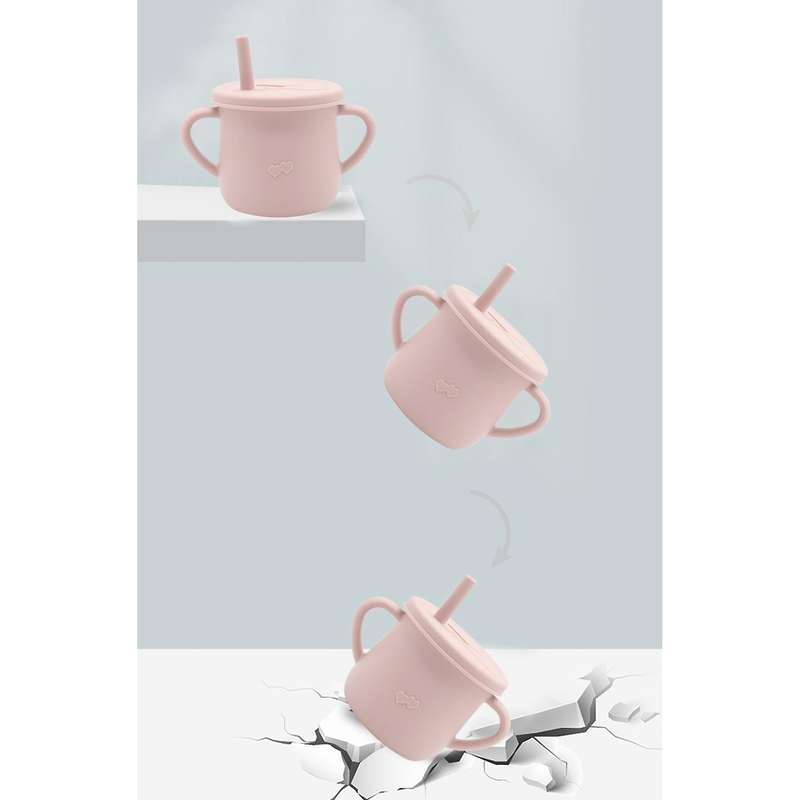 2pcs Sippy Cup Straw Silicone Double Handles for Baby with Straw Lid
