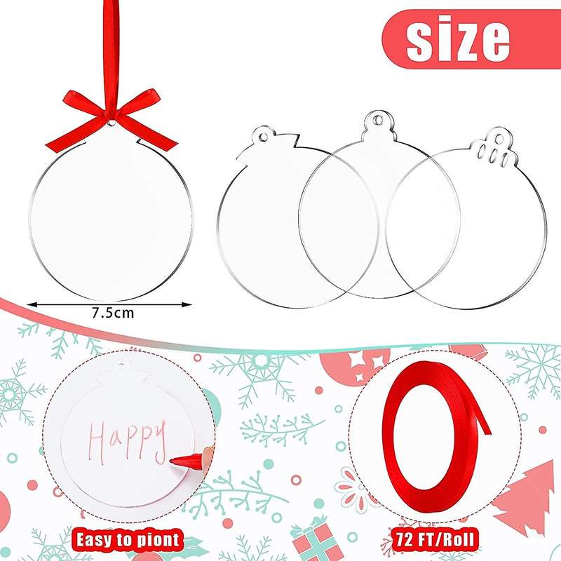 Acrylic Christmas Ornament Diy Blank Acrylic Ornament with Ribbon