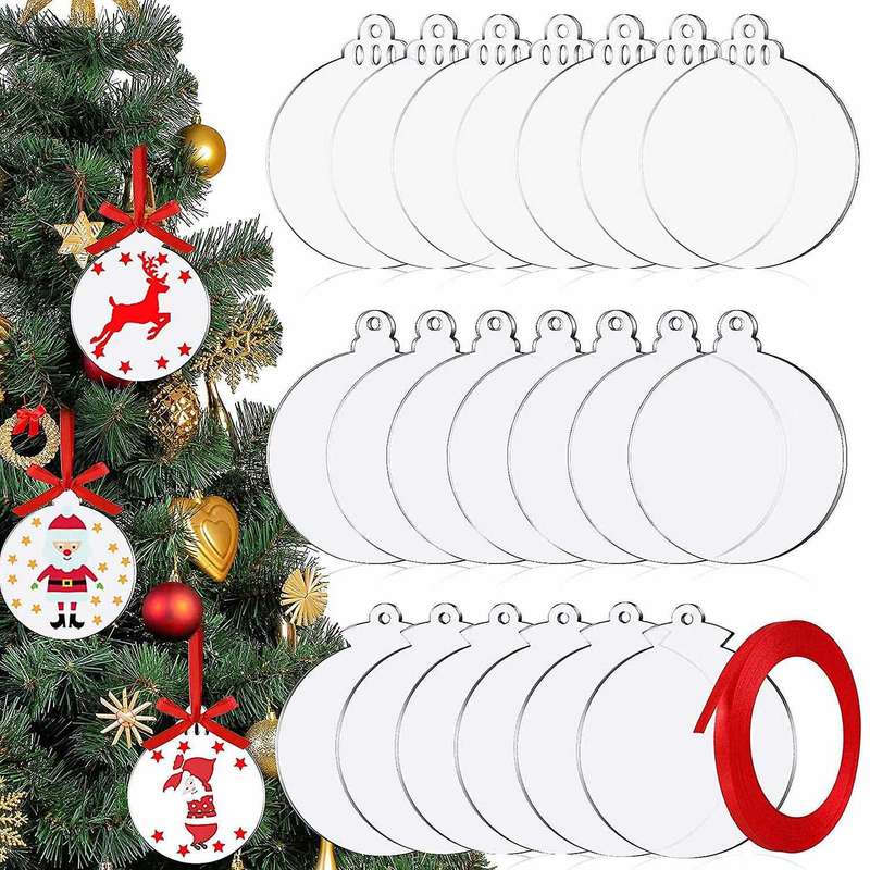 Acrylic Christmas Ornament Diy Blank Acrylic Ornament with Ribbon