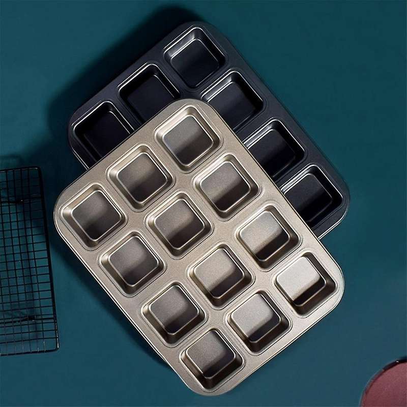 12 Cups Square Muffin Cupcake Mold for Non-stick Pastry Tool(gold)