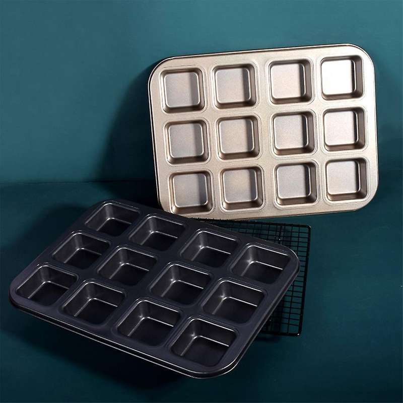 12 Cups Square Muffin Cupcake Mold for Non-stick Pastry Tool(gold)