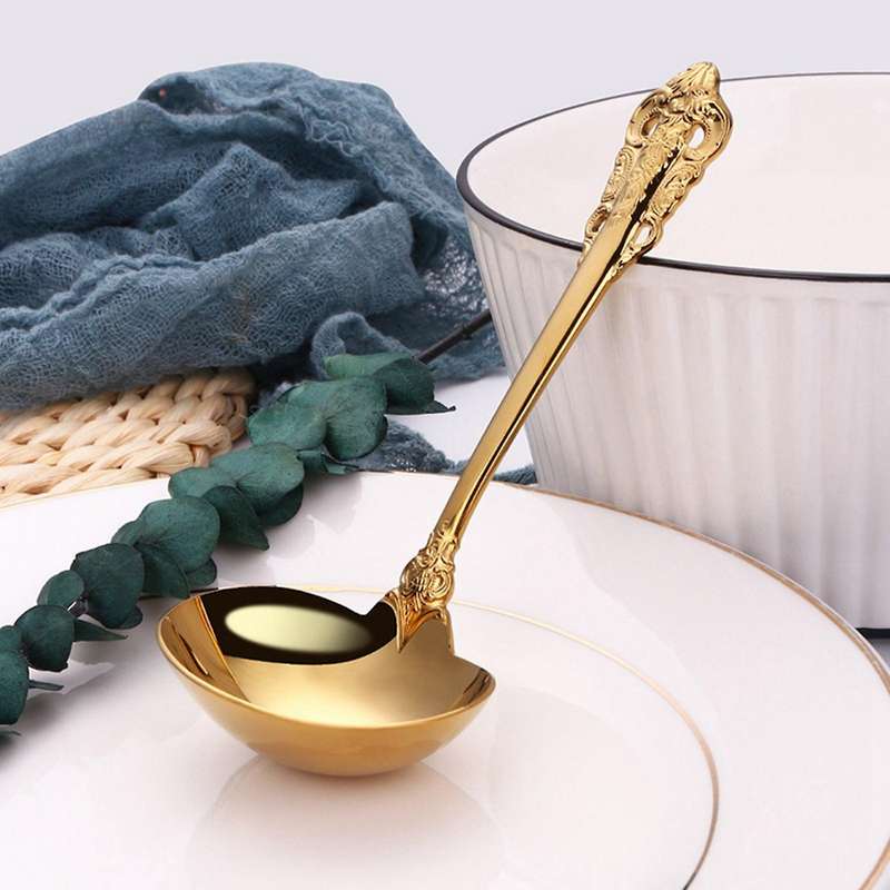 304 Stainless Steel Soup Ladle Cooking Tool Kitchen Gold Plated Spoon