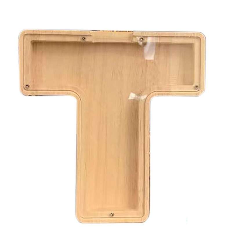 Wooden Piggy Bank Personalized Letters Coin Bank Wooden Money Box - T
