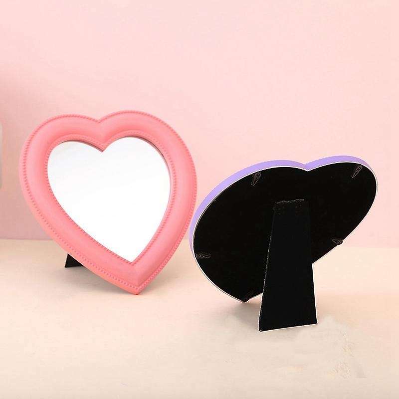 Makeup Mirror Desktop Wall Mounted Dual-use Heart-shaped Pink