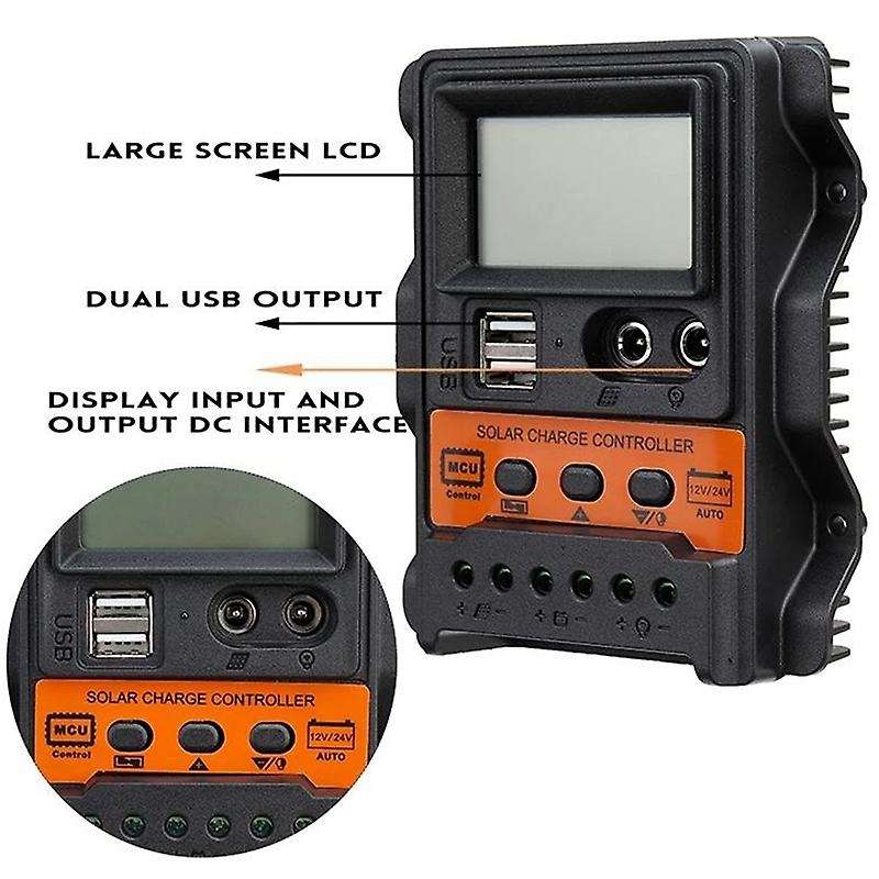 Pwm Lcd Display Dual Usb 5v Output Solar Panel Charger Regulator-10a