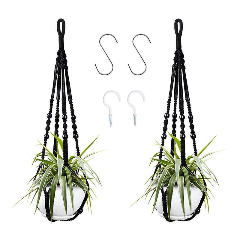 2pcs Macrame Hanging Planter, Hanging Planter Set(black)