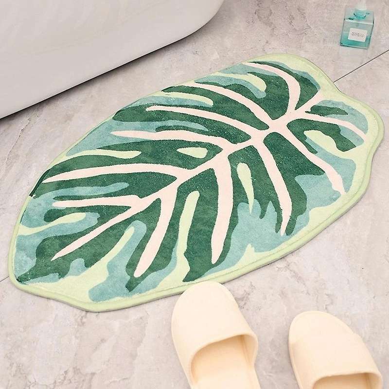 Modern Leaf Pattern Bathroom Toilet Waterproof Microfiber Bath Mat,2