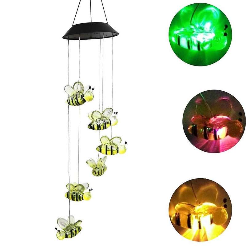 Solar Bee Wind Chimes, Color-changing Moving Rotating Wind Chime