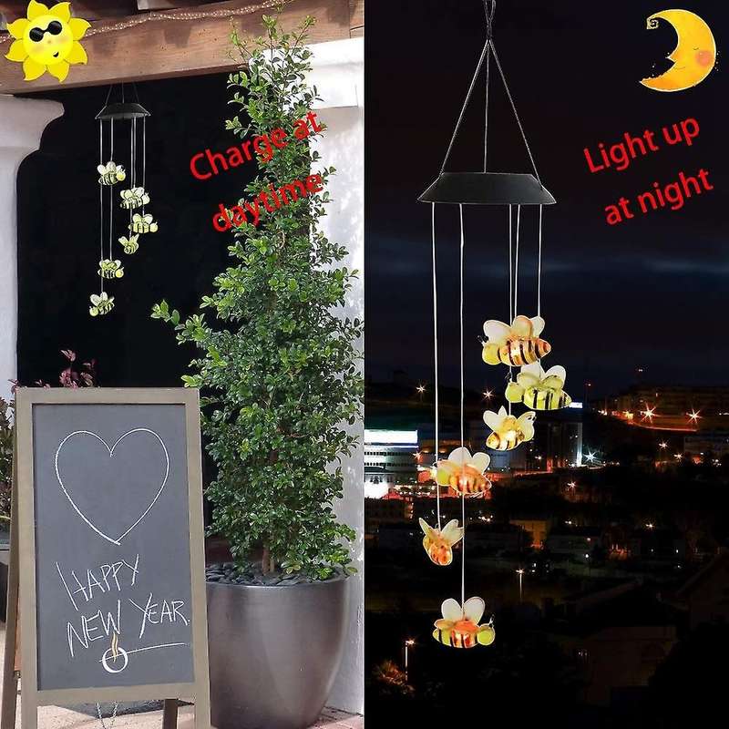 Solar Bee Wind Chimes, Color-changing Moving Rotating Wind Chime