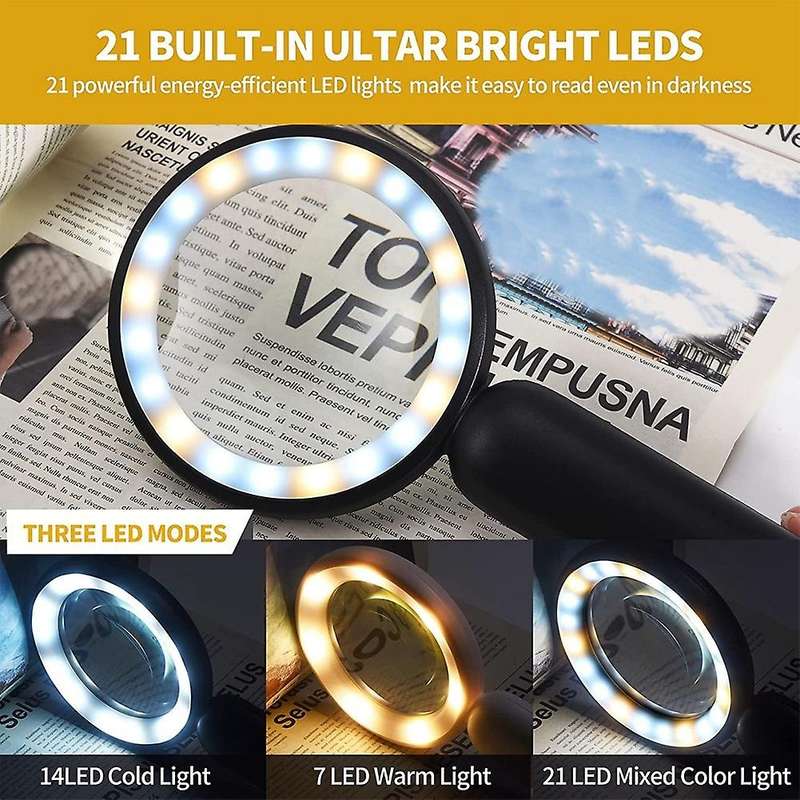 Magnifying Glass with Light,3x Handheld Large Magnifying,black