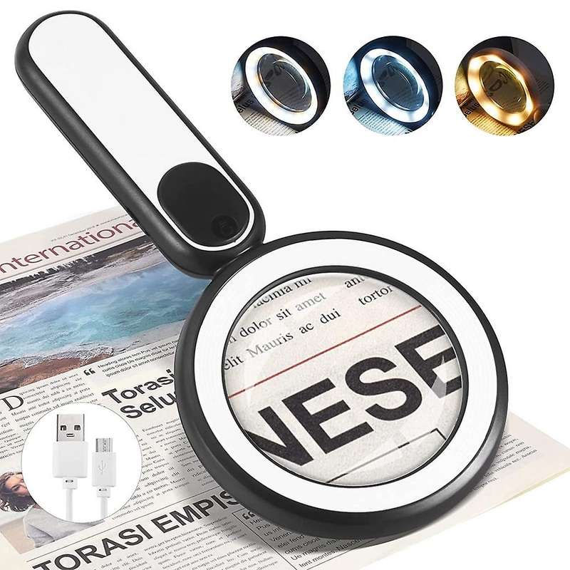 Magnifying Glass with Light,3x Handheld Large Magnifying,black