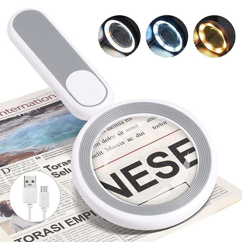 Magnifying Glass with Light,3x Handheld Large Magnifying Glasses,gray