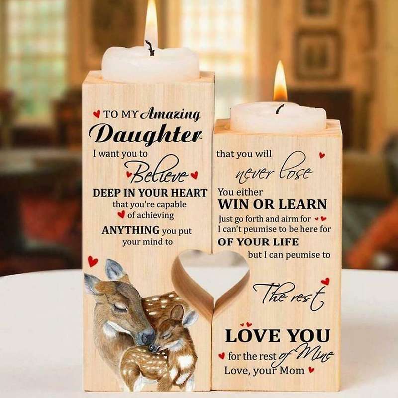 For Daughter Wooden Candle Holder Tea Light Decor Christmas Gift A