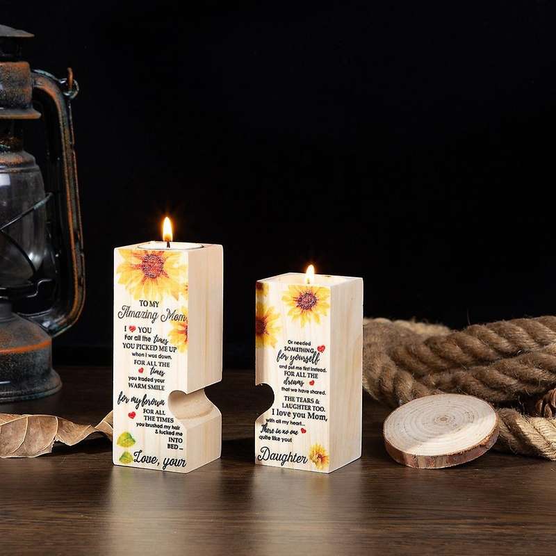 For Daughter Wooden Candle Holder Tea Light Decor Christmas Gift A