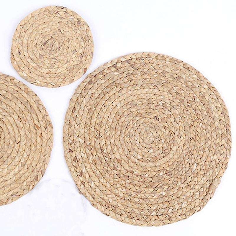 2pcs 30cm Natural Water Gourd Placemat Round Woven Rattan Table Mat