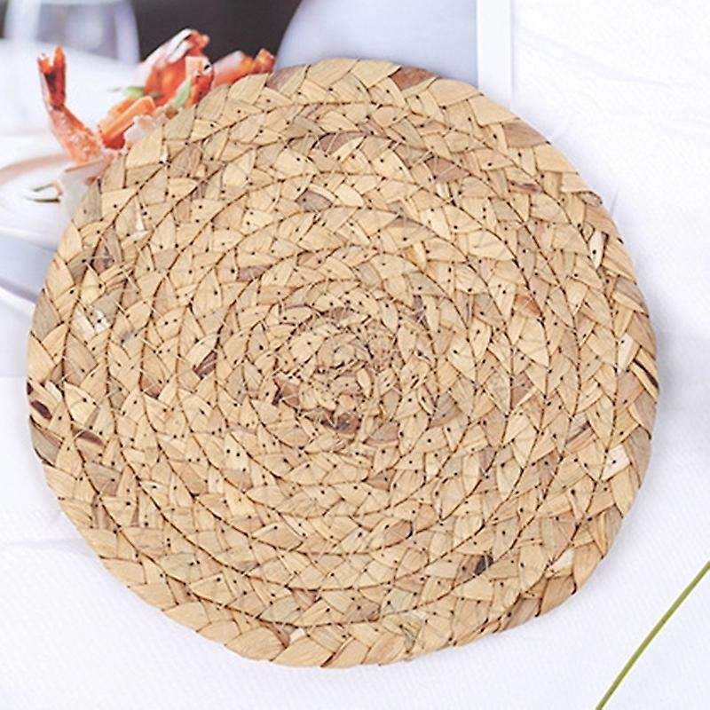 2pcs 30cm Natural Water Gourd Placemat Round Woven Rattan Table Mat
