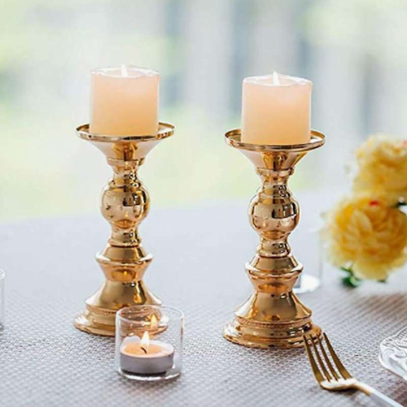 2pcs Candle Pillar Candle Holder, Christmas Halloween(gold)
