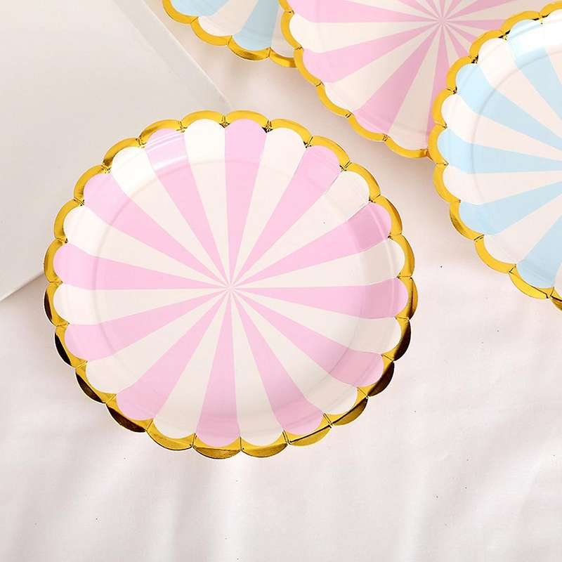 50pcs Stripe Disposable Tableware Paper Tray Birthday Decorations