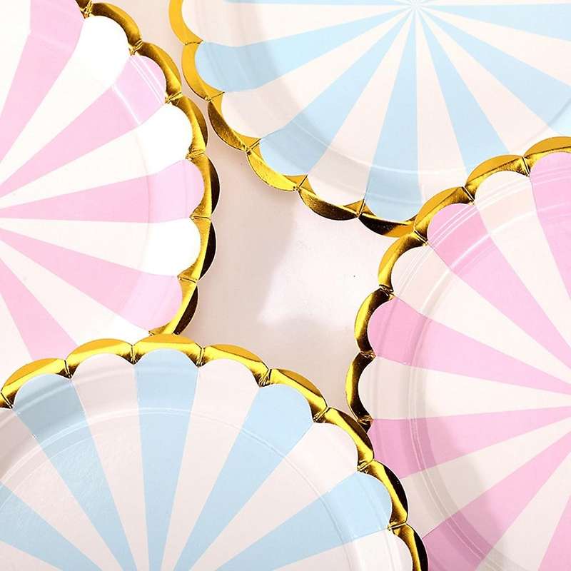 50pcs Stripe Disposable Tableware Paper Tray Birthday Decorations