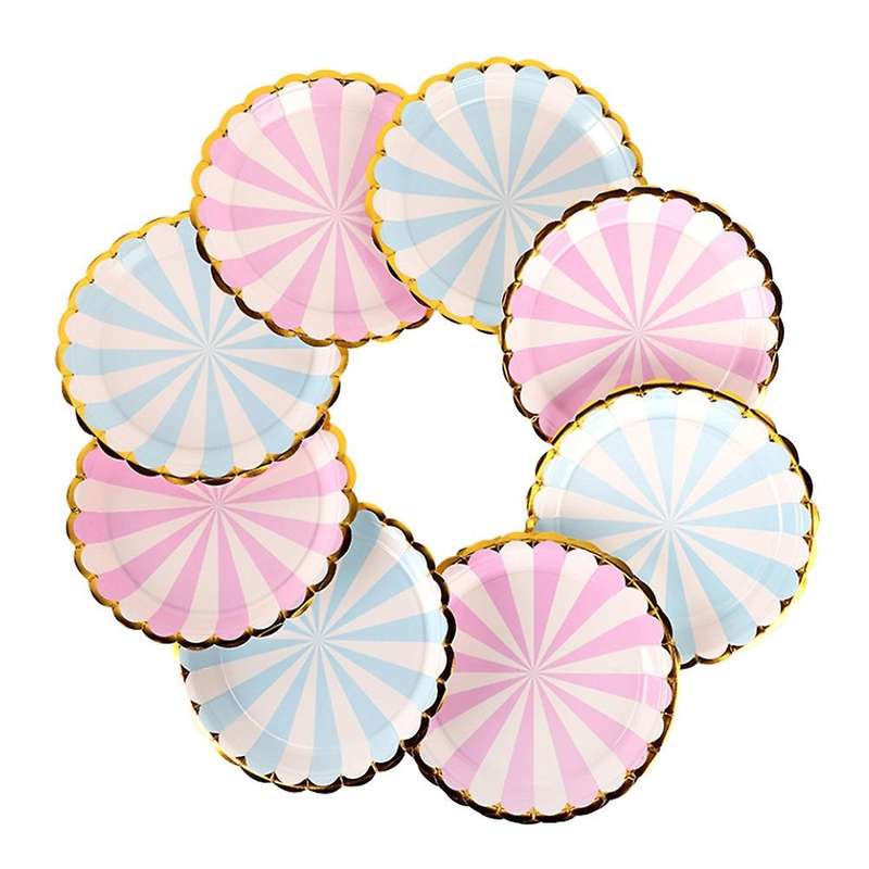 50pcs Stripe Disposable Tableware Paper Tray Birthday Decorations