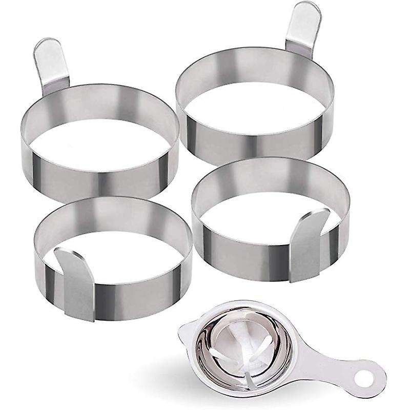 4 Pcs Stainless Steel Egg Rings for Frying Egg Shaper+1 Egg Separator
