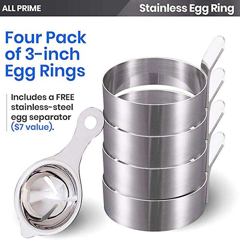 4 Pcs Stainless Steel Egg Rings for Frying Egg Shaper+1 Egg Separator
