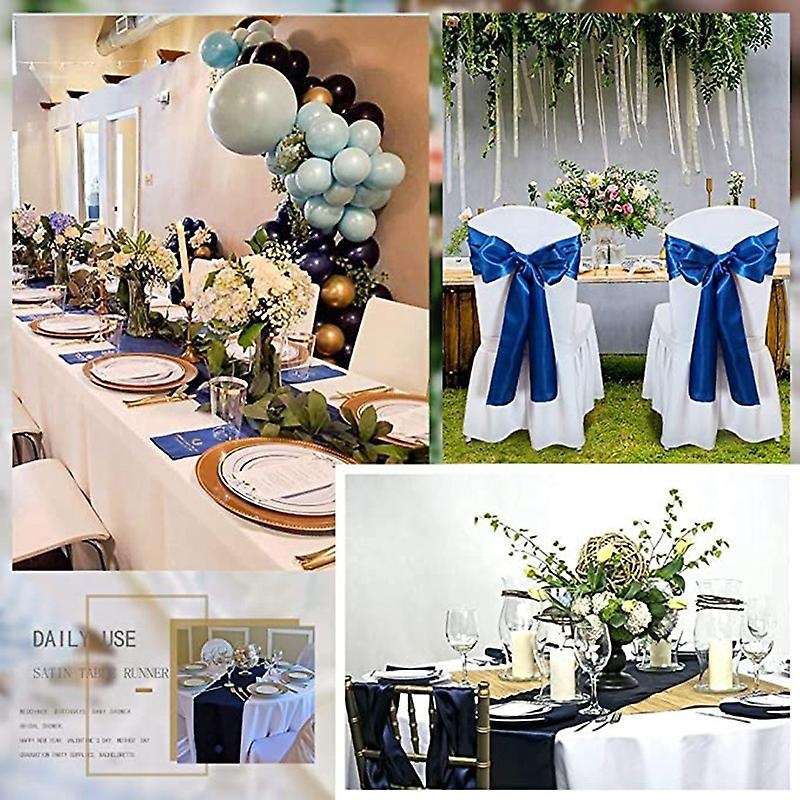 Set Of 5 Navy Blue Satin Table Runner 12x108 Inch Party Table Runner