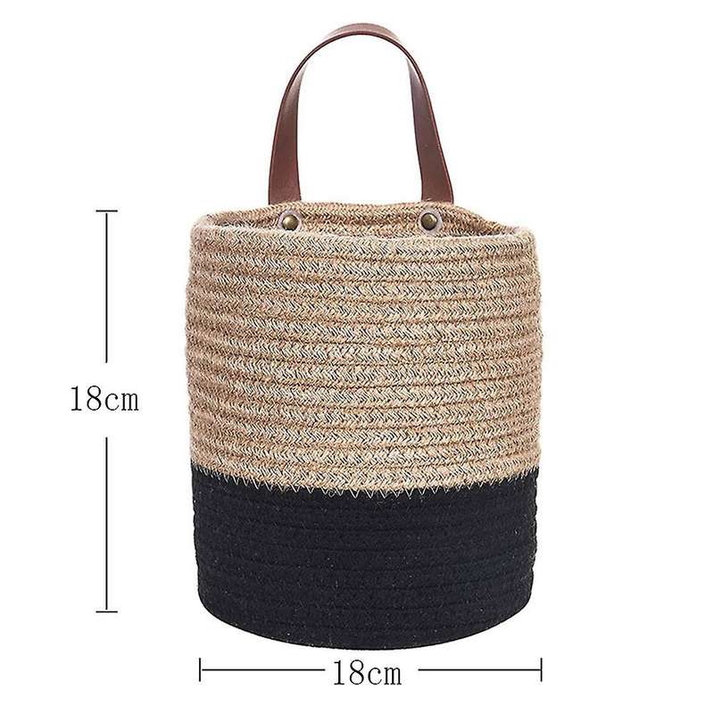 Wall Mounted Woven Hanging Basket Storage with Leather Handle, Large