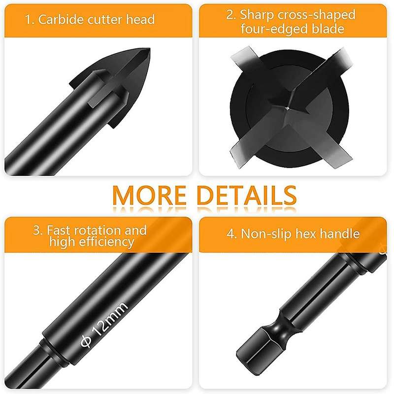 12 Pieces Glass Concrete Drill Bit Set Carbide Tip for Ceramic Tile
