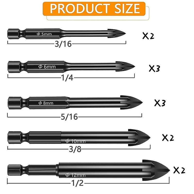 12 Pieces Glass Concrete Drill Bit Set Carbide Tip for Ceramic Tile