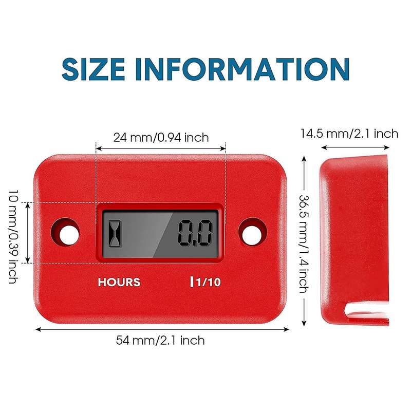 2 Pcs Inductive Hour Meter for Gas Lawn Mower Dirt Bike (black,red)