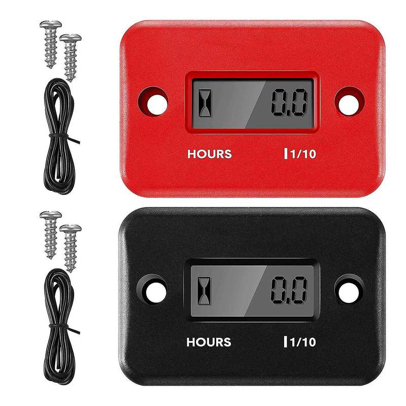 2 Pcs Inductive Hour Meter for Gas Lawn Mower Dirt Bike (black,red)