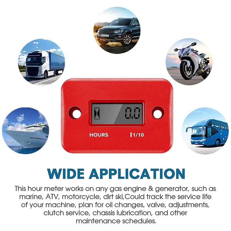 2 Pcs Inductive Hour Meter for Gas Lawn Mower Dirt Bike (black,red)