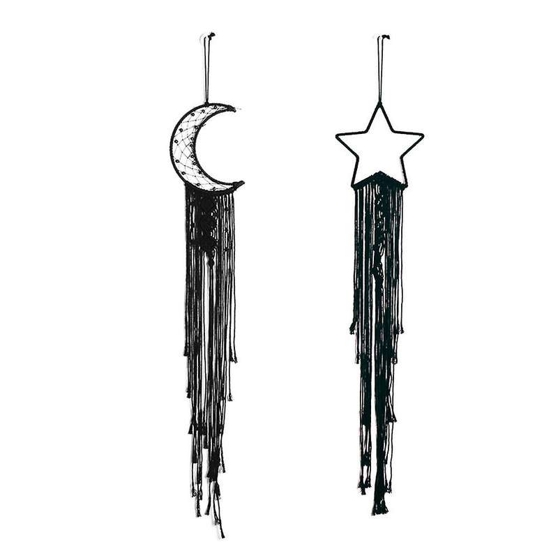 2pcs Black Handmade Macrame Dream Catcher Moon and Stars Tapestry