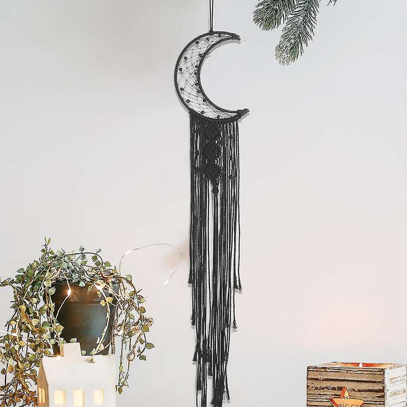 2pcs Black Handmade Macrame Dream Catcher Moon and Stars Tapestry