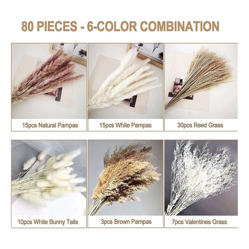 80pcs Dried Pampas Grass Decor,for Boho Home Decor Boho Decor