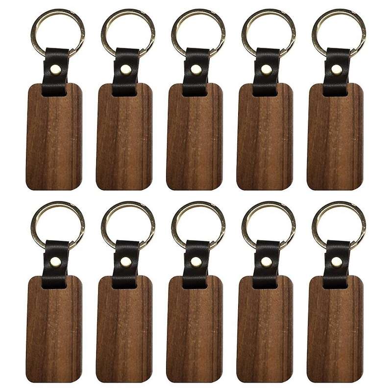 10pcs Wooden Keychain Rectangular Collectible Key Ring Car Bag