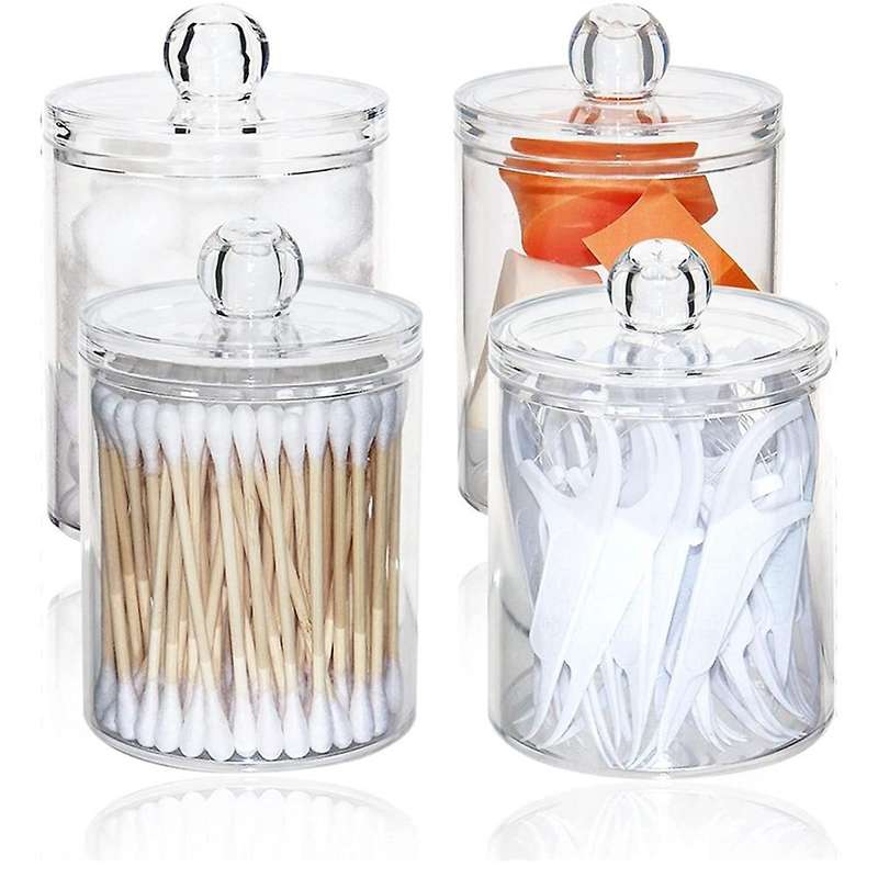 Holder Dispenser for Cotton Balls, Plastic Apothecary Jars 4pcs