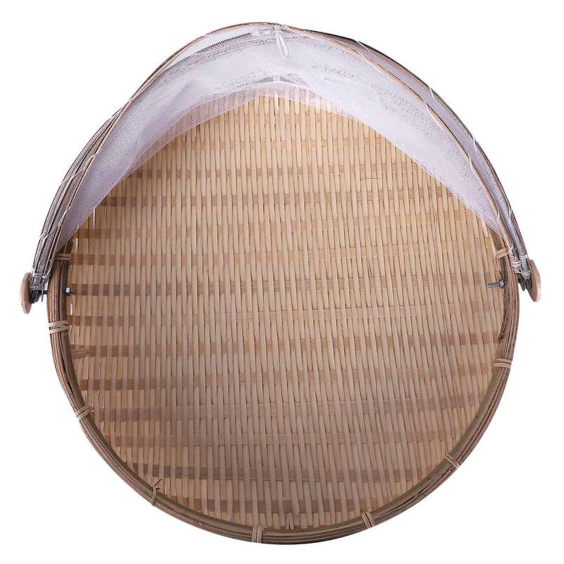 Handmade Bamboo Woven Bug Proof Wicker Basket Dustproof Picnic Tray