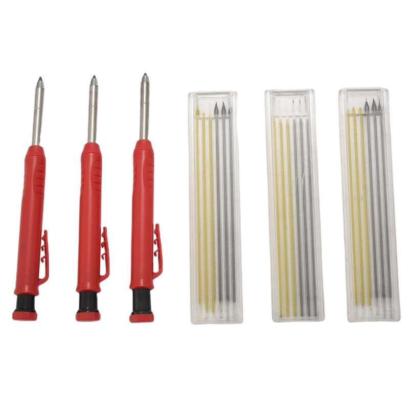 3pcs Pencils and 18pcs Black Refills, with Built-in Pencil Sharpener