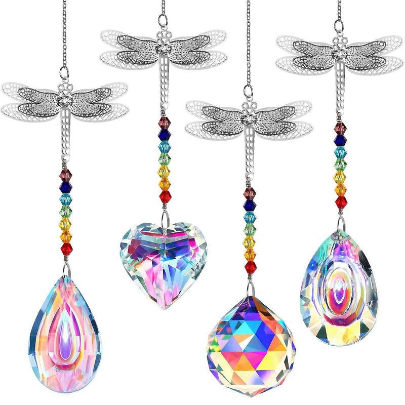 4pcs Crystal Suncatcher Chandelier Chakra Wall Hanging Plants Decor