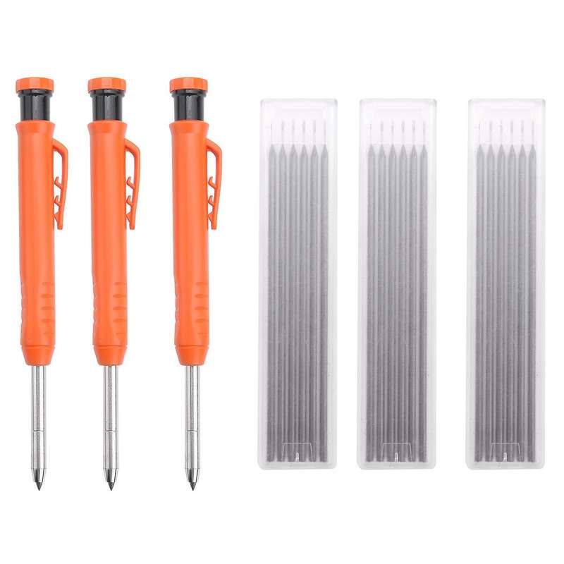 Solid Carpenter Pencil Set with 18 Refill Leads, Black