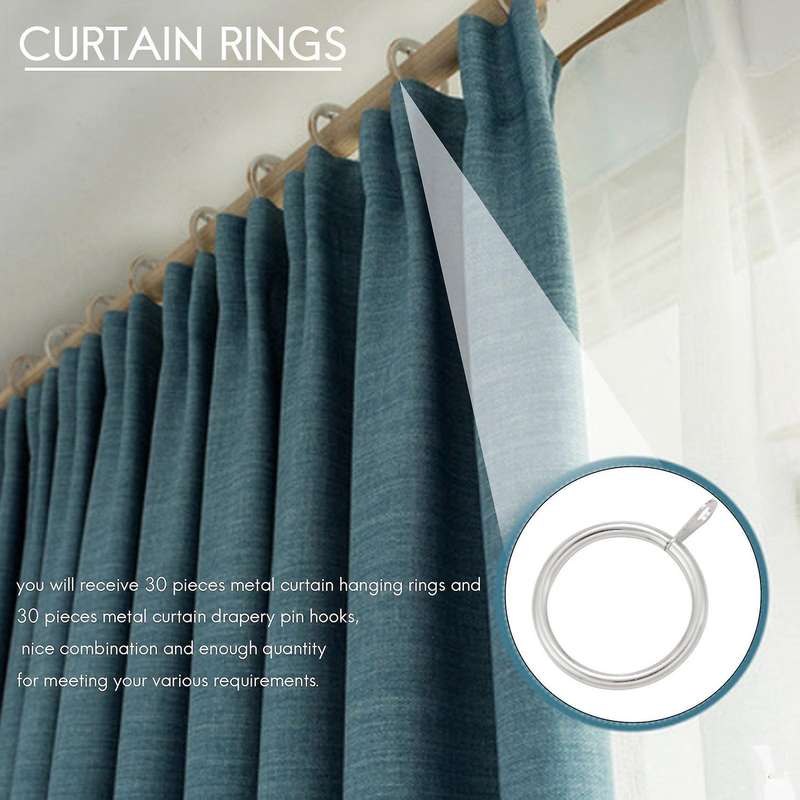 30 Pcs Metal Drapery Curtain Rings 30 Pcs Curtain Hooks for Window